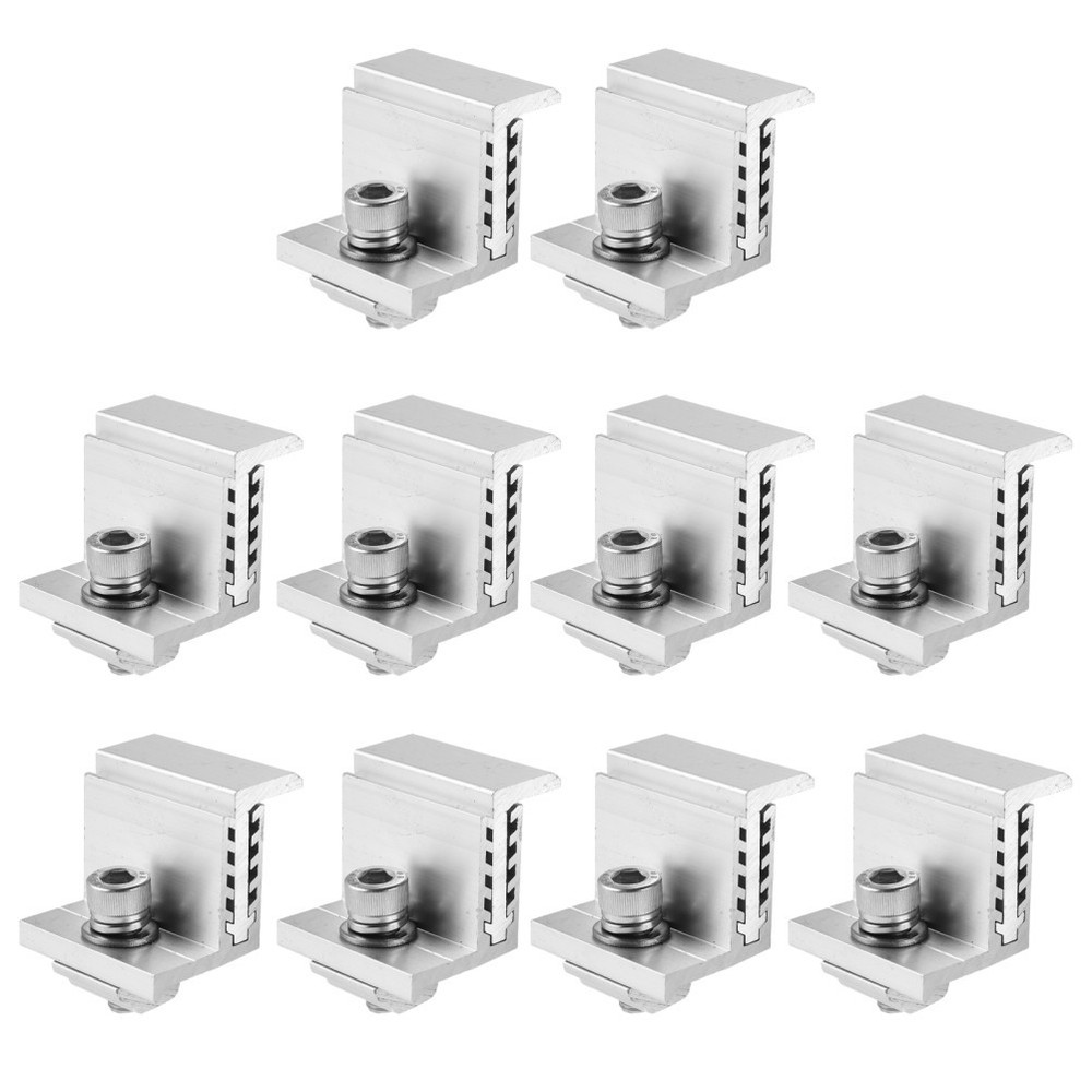 10Pcs Adjustable Aluminum Solar Panel End Clamps Silver Mounting Kit