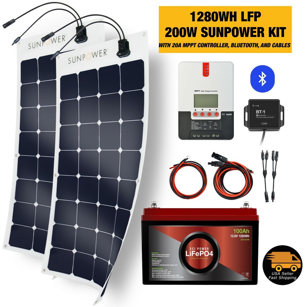 1200W, 200W SunPower Flexible Solar Panel Kit with 20A MPPT Bluetooth Controller