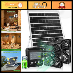 Solar-Powered Exhaust Fan for Chicken Coop & Greenhouse – 25W, 2 Fans, Smart Sen