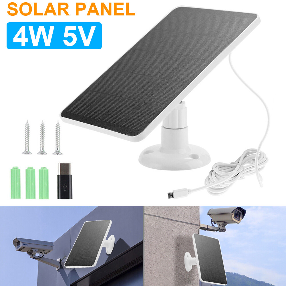 4W 5V Solar Panel for Security Camera with Micro USB Type C Port Battery Charger