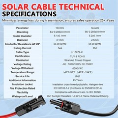 Durable 10AWG 50ft Solar Extension Cable with Self-Locking Waterproof Connectors