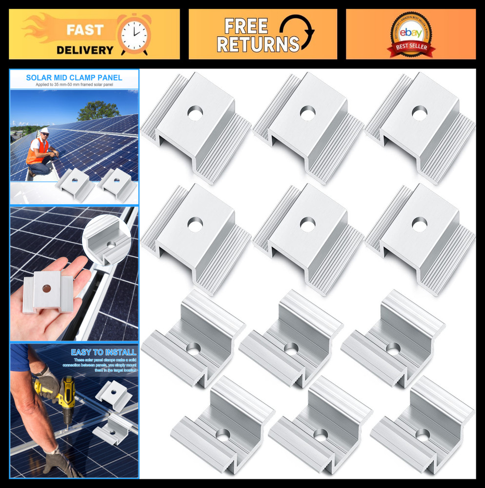 12 Pack Solar Panel Mid Clamps – 1.06″ Aluminum Mounting Brackets for Easy Insta