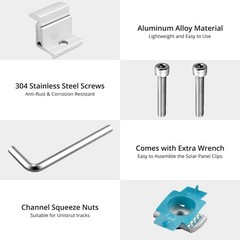 10pcs Adjustable Solar Panel End Clamp for Unistrut, 30-50mm Aluminum Solar P…