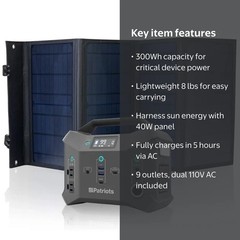 4Patriots 300W Power Sidekick and 40W Solar Panel Kit for Power Station Outdoor
