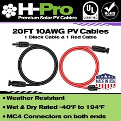 10 AWG 20ft H-Pro Premium Solar PV Cables – Solar Panel Extension Cables