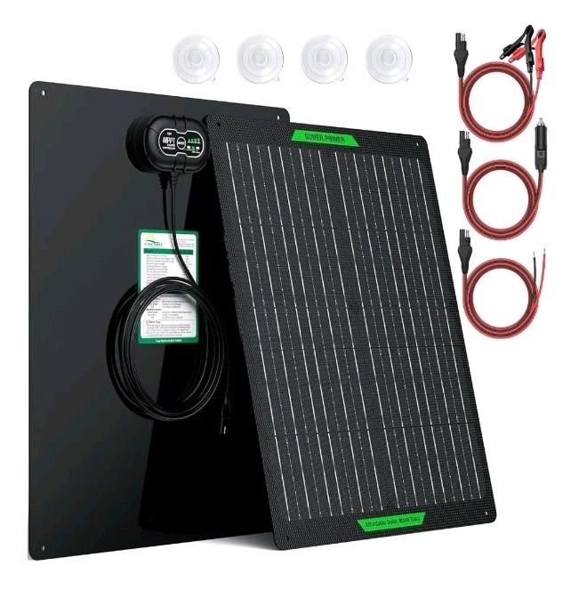 50W Waterproof 12V Solar Battery Charger with MPPT for Cars, Boats, RVs