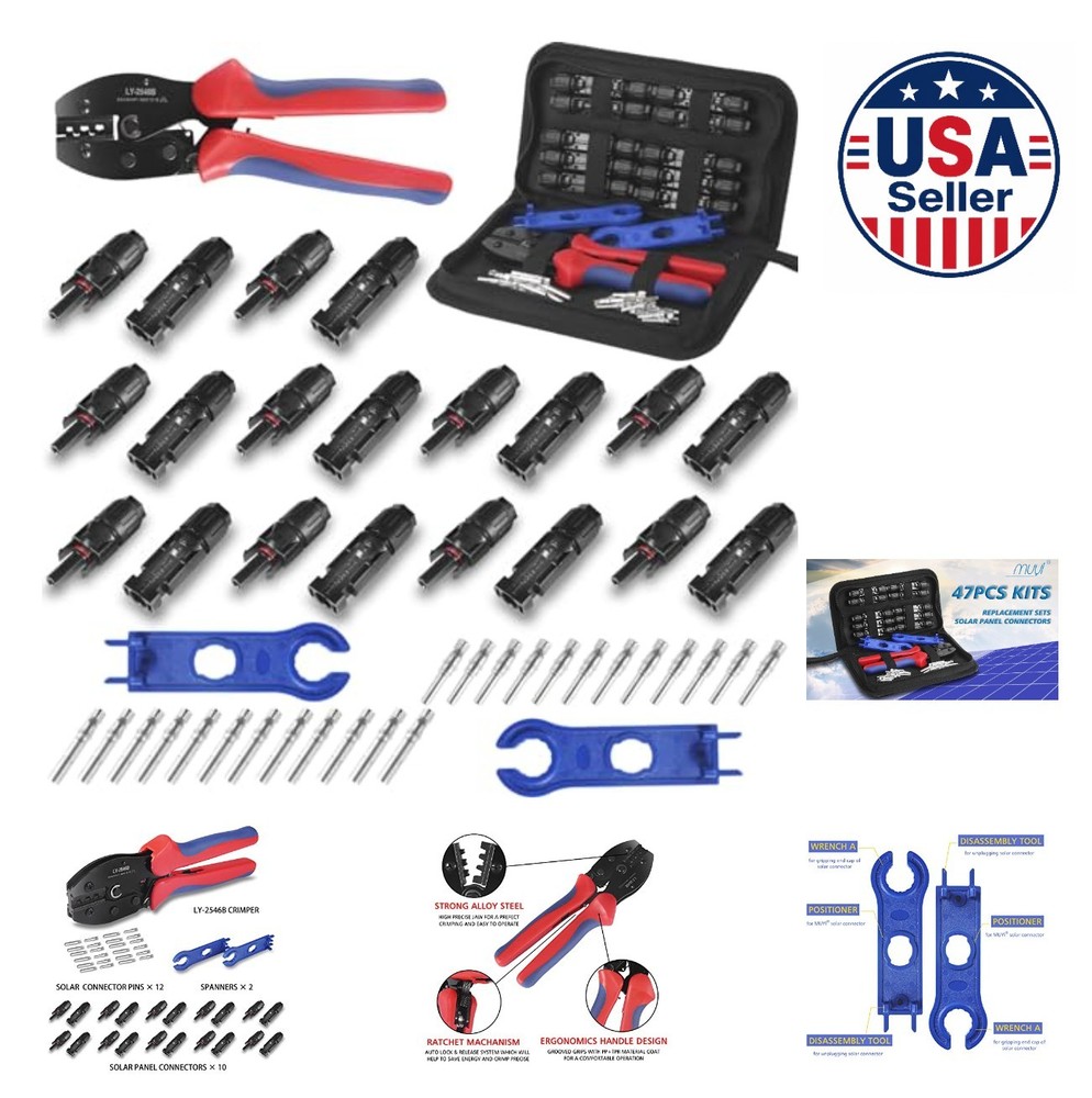 Solar Panel Connector Kit 47pc 13-10AWG Crimping Tool Waterproof IP67 for PV
