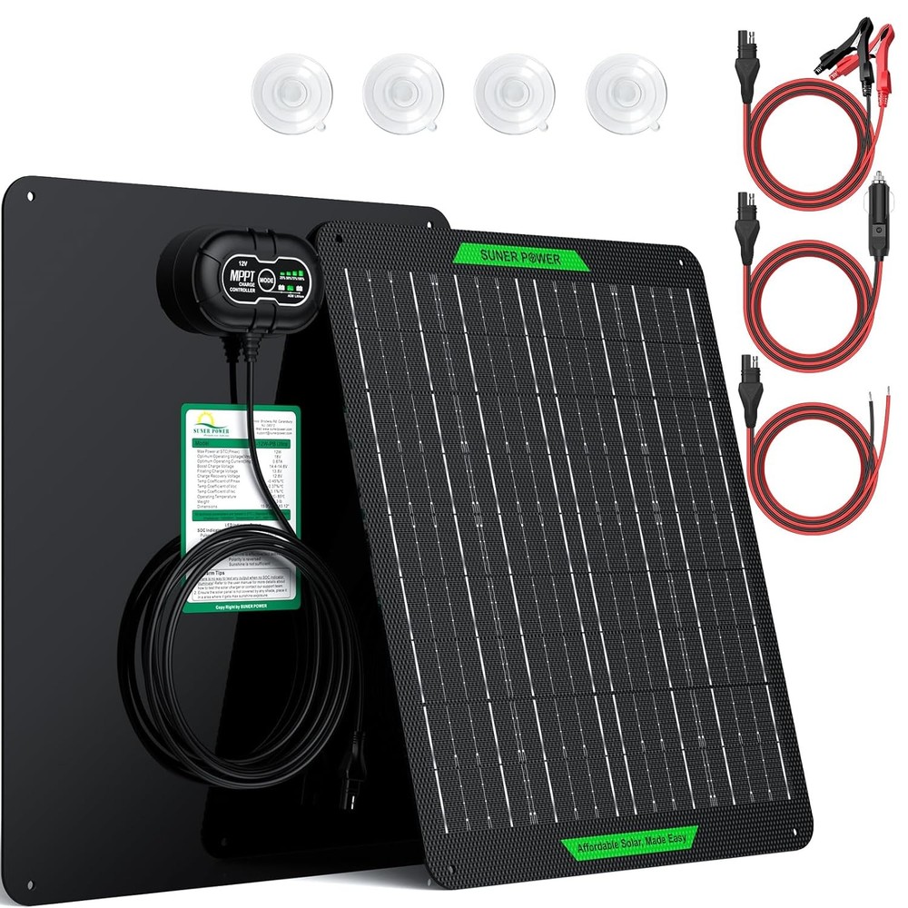 SUNER POWER 20W 12V Solar Battery Charger & Maintainer Waterproof Panel