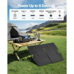 Solar Generator 600W/493Wh + 100W Panel, 8 Outputs