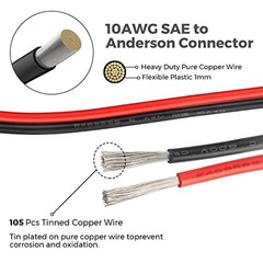 Solar SAE Cable 10AWG Extension Anderson Jackery Renogy 2 Ft