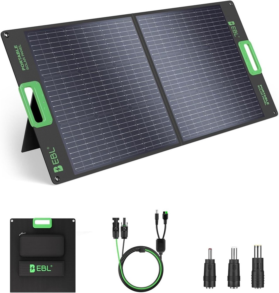 Used EBL 100W Solar Panel Kit Foldable Off-Grid for Power Station RV Camping
