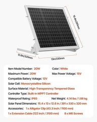 Solar Battery Trickle Charger Kit 20W 12V with Built-in MPPT Controller