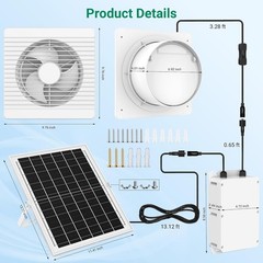 9.8″ Solar Powered Exhaust Fan with Battery Back Up for Greenhouses, Sheds &