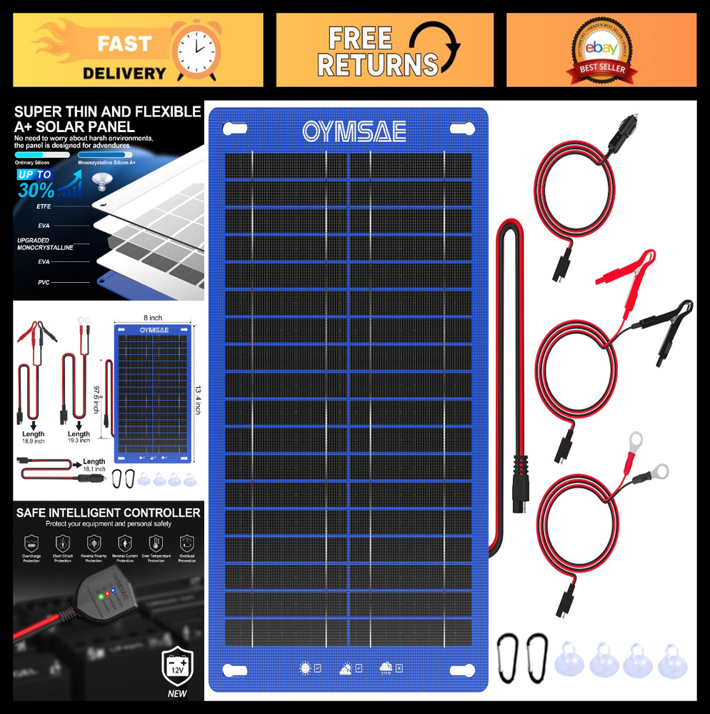 12W 12V Portable Waterproof Solar Panel Trickle Charger & Maintainer Kit – Ideal