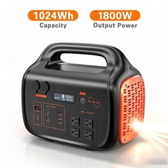 1024Wh 1800W Portable Power Station Kit + 200W Foldable Solar Panel Power Bank