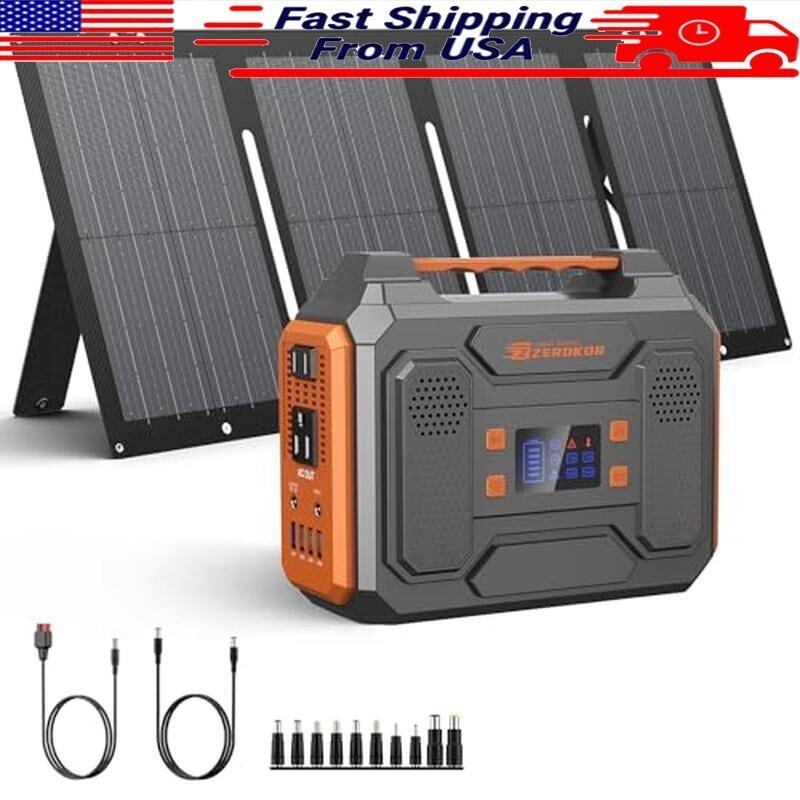Portable Solar Generator 300W Power Station W/ 60W Solar Panel AC DC USB Outlets