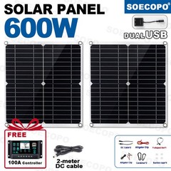 600W Dual Solar Panel Kit – 2 x 300W Portable PV Panels for RV Camping O0