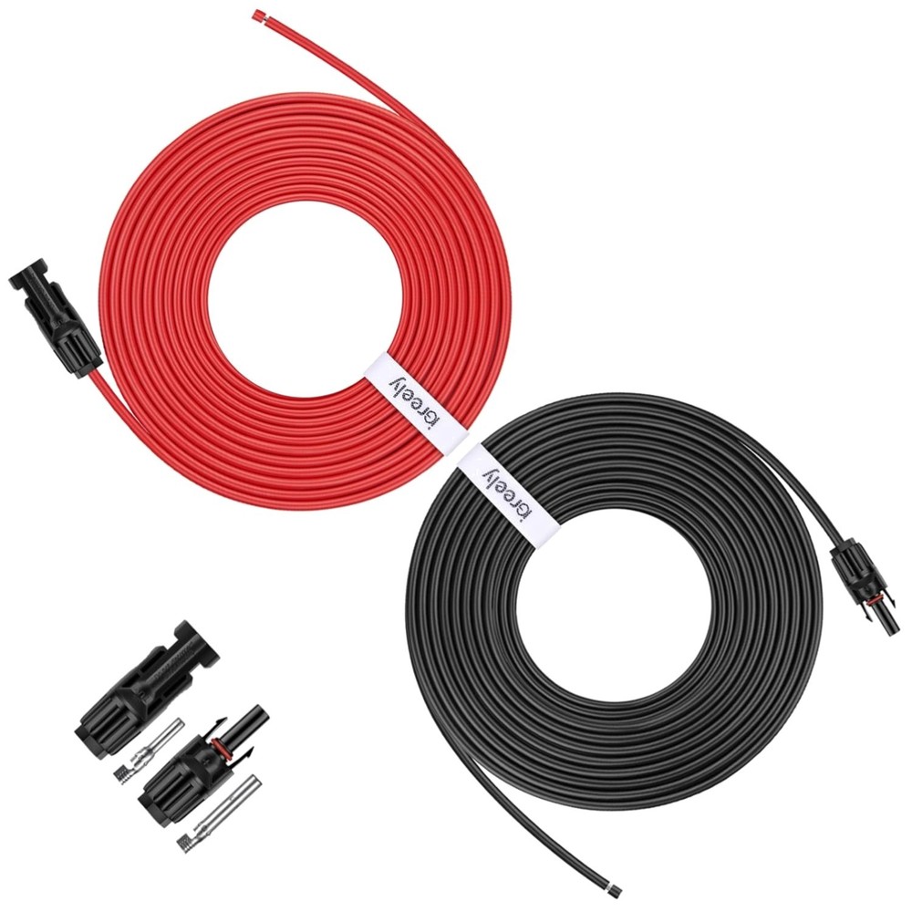 IGreely 50 Ft 10Awg Solar Extension Cable Female Male Connector Red Black