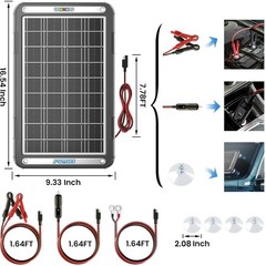 12V Solar Car Battery Charger – 15W Trickle Maintainer with MPPT for RV, Boat, M