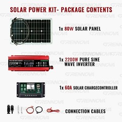 Grennova 2200W Pure Sine Solar Kit 80W 60A MPPT 12V 110/220V Inverter Home Use