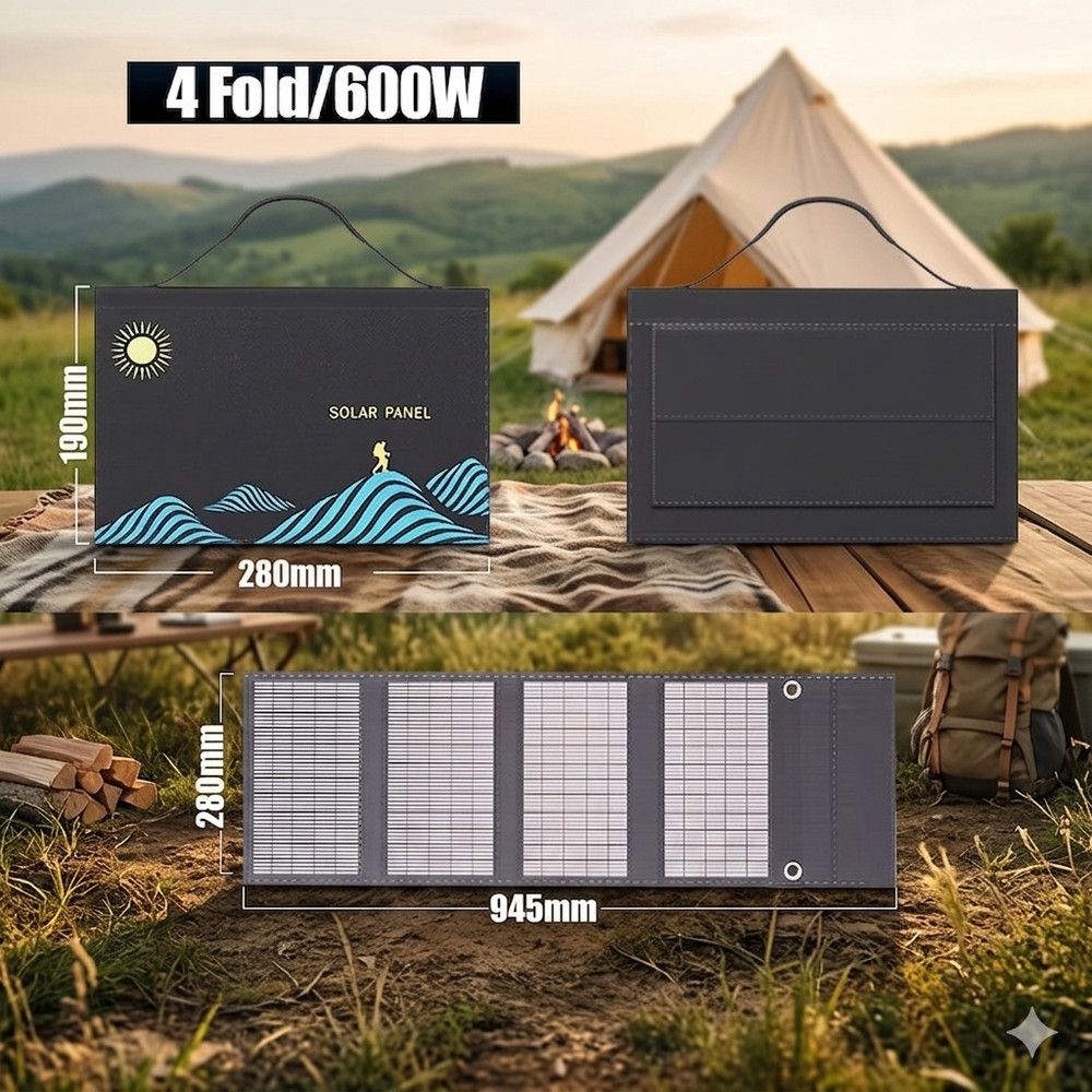 Portable Solar Charger Featuring Dual USB & 18V DC Outputs – 600W or 1000W