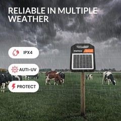 10 Miles Solar Electric Fence Charger, Day/Night Mode, 0.16J Portable