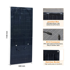 130W Solar Panel Flexible Monocrystalline PV Charging For RV Boats Trailer Black