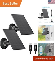 2W Solar Panel for Security Cameras, USB-C/Micro USB, 2 Pack Black | Waterpr…
