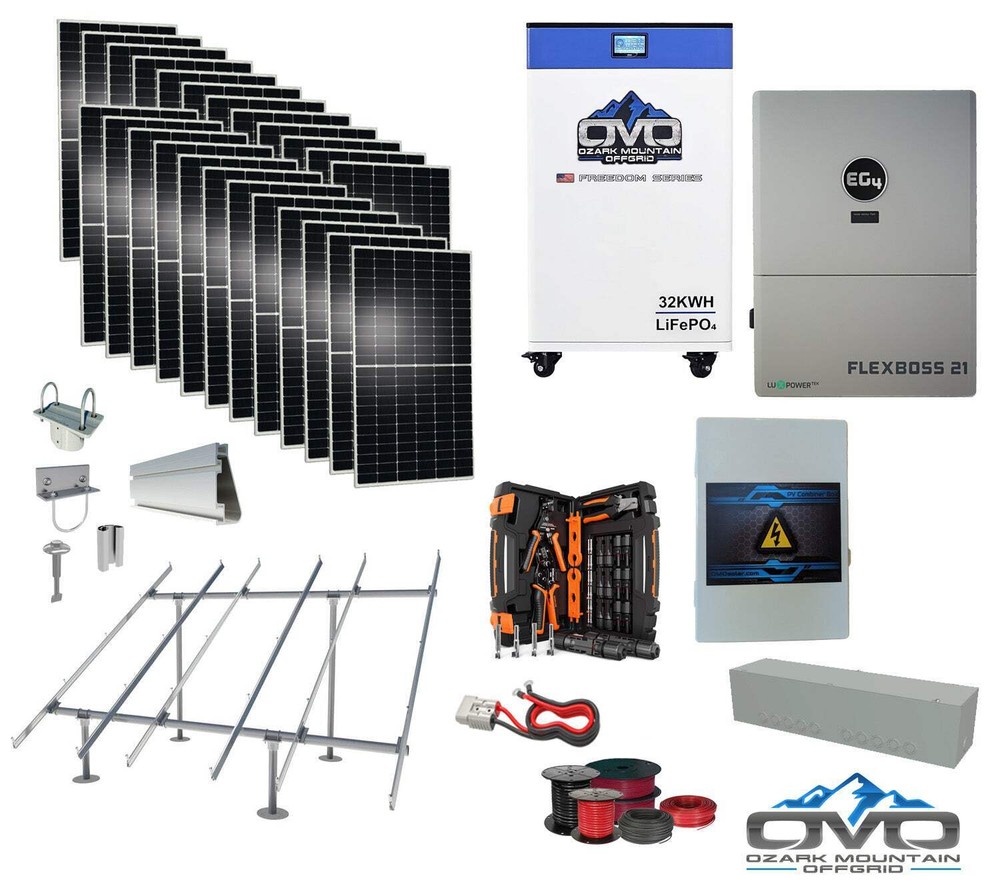 12KW Complete Offgrid Solar Kit + EG4 FlexBOSS21 + 32KW OMO 48V Freedom Series L