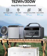 Portable Power Station 300W, 192Wh Large Power Bank with 110V AC Outlet, Lifepo4