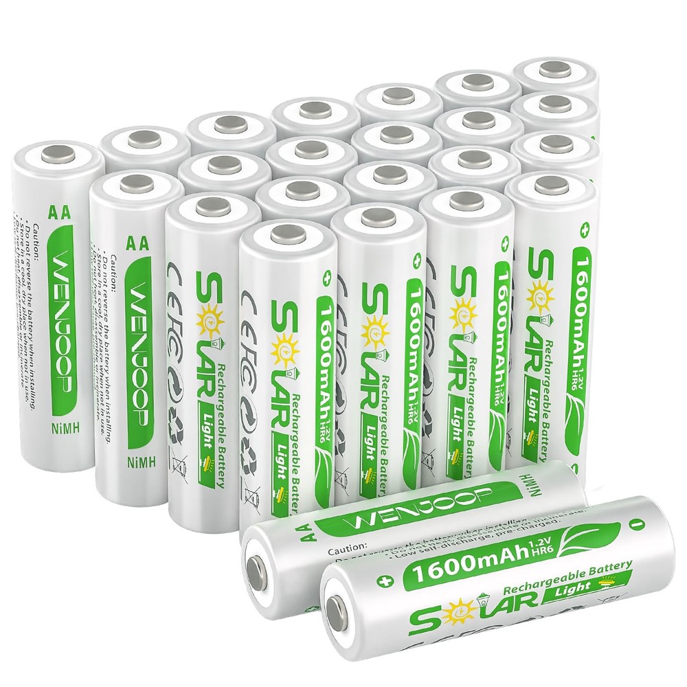 24 Pack AA Rechargeable Batteries for Solar Lights, NiMH 1.2V 1600mAh Prechar…