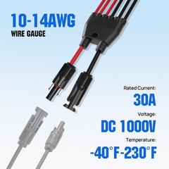 Integrated Solar Connector 2-6 Y Branch Parallel PV Adapter Cable Wire Plug T…