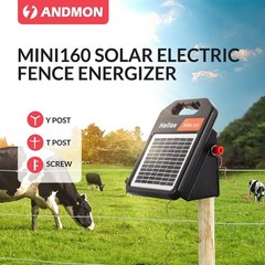10 Miles Solar Electric Fence Charger, Day/Night Mode, 0.16J Portable