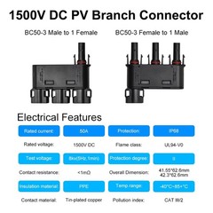 50A DC1500V Waterproof Solar Branch Connector 3 to 1 Y Connectors Pair M/FFF &