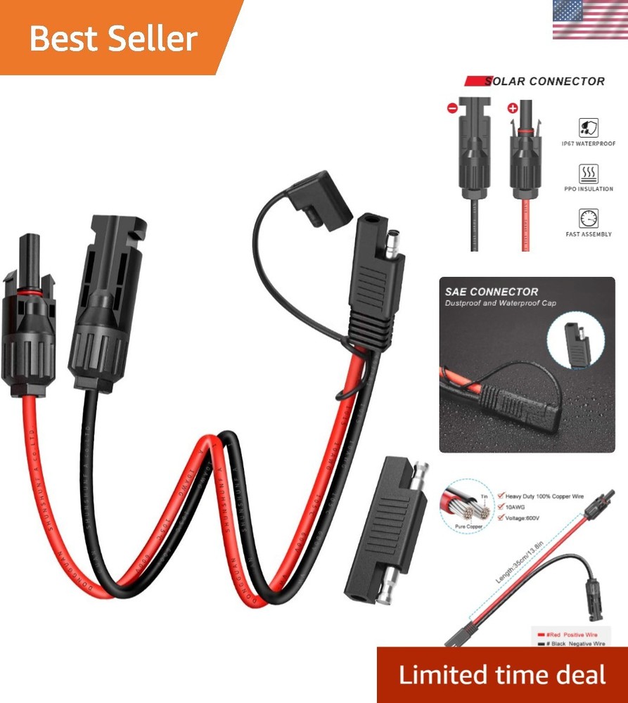 Weatherproof 10AWG SAE Solar Panel Connector Cable with Polarity Reverse Adapter