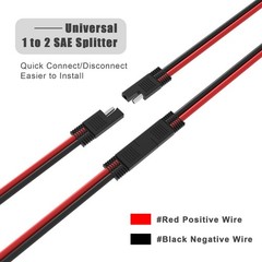14AWG SAE Y Splitter Cable, 1-to-2 SAE Connector Cable with Waterproof Caps