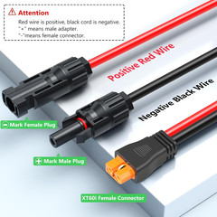 Solar to Xt60I Extension Cable 10AWG 30FT Xt60I Female to Male Connector for RV