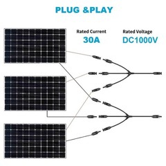 Solar Panel Y‑Branch T Splitter Adapter, Waterproof MMF FFM Cable Wire Connector