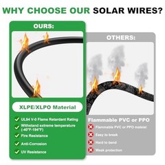 50Ft Solar Extension Cable 10AWG Tinned Copper Wire for Solar Panels, RV, Boat,