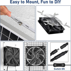 Solar Powered Fan Kit 17.72 Inch IPX7 Weatherproof, 22W Solar Panel with 2 Water