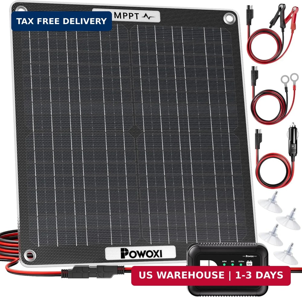POWOXI 30W Solar Battery Charger: 12V Solar Car Battery Trickle Maintainer – wit