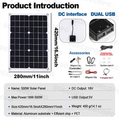 1000W Solar Panels – 2 x 500W Lightweight PV Panels+Y-Cable for Outdoor Charging