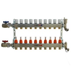 1″ IVAR Stainless Steel Hydronic Manifold for Radiant Floor Heating – 10 ports