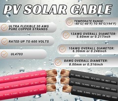 WindyNation 8 AWG 3ft Black+Red Solar Cable