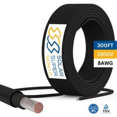 1500V PV Wire – 8 AWG TUV Certified Solar Cable – Black – 300 FT – New / Sealed