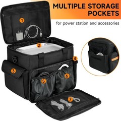 Stylish Black Carrying Case for Portable Power Stations – 7 Compartment Design