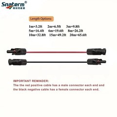 10AWG Solar Panel Extension Cable Pair Red Black Male Female Connectors