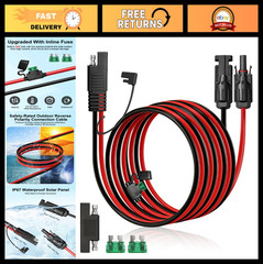 SAE Adapter Cable for Solar Panels – 1FT/2FT/10FT/20FT 10AWG Extension with Fuse