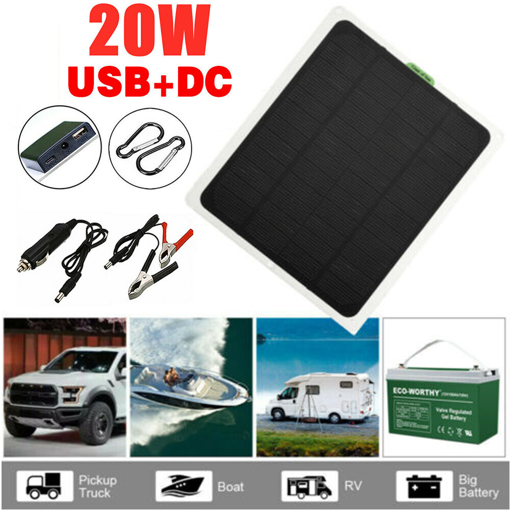 20W 12V Solar Panel Kit Trickle Charge Battery Charger Maintainer Marine RV Car