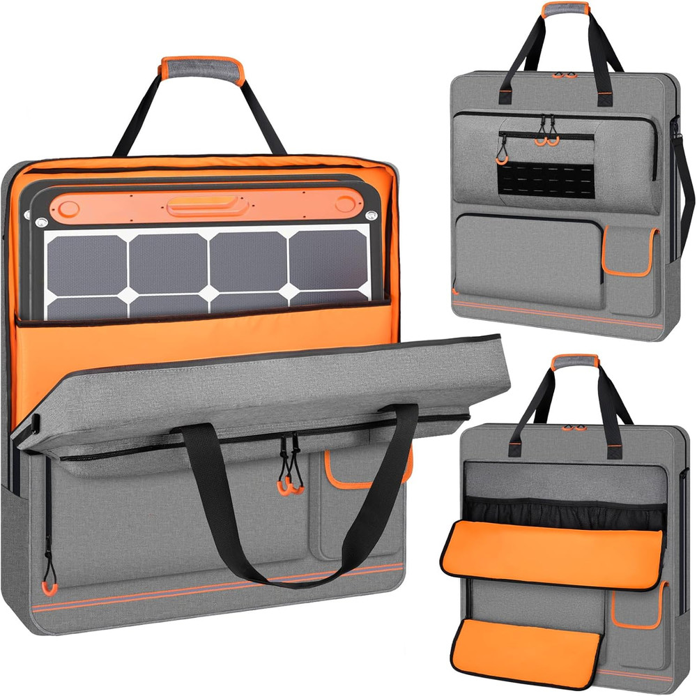 Solar Panel Storage Bag with Orange Lining, Deepened Opening, Zipper with Pull a